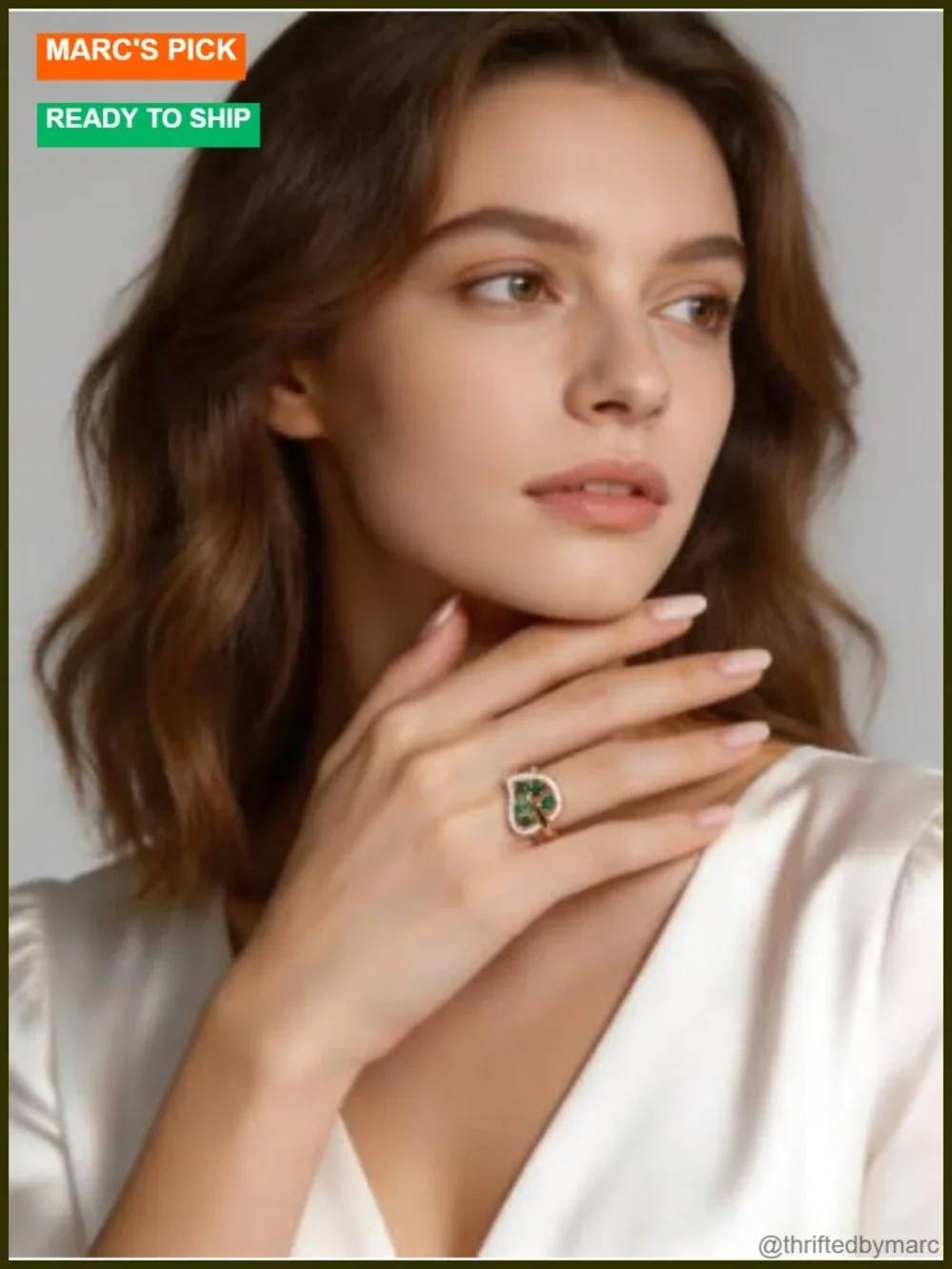 925 Sterling Silver Emerald Leaf Ring Stacking Women's Luxury Gift